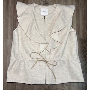 THE GARO Cream Ruffle Front Zip Up Vest with Waist Tie Made in Korea Womens M/L